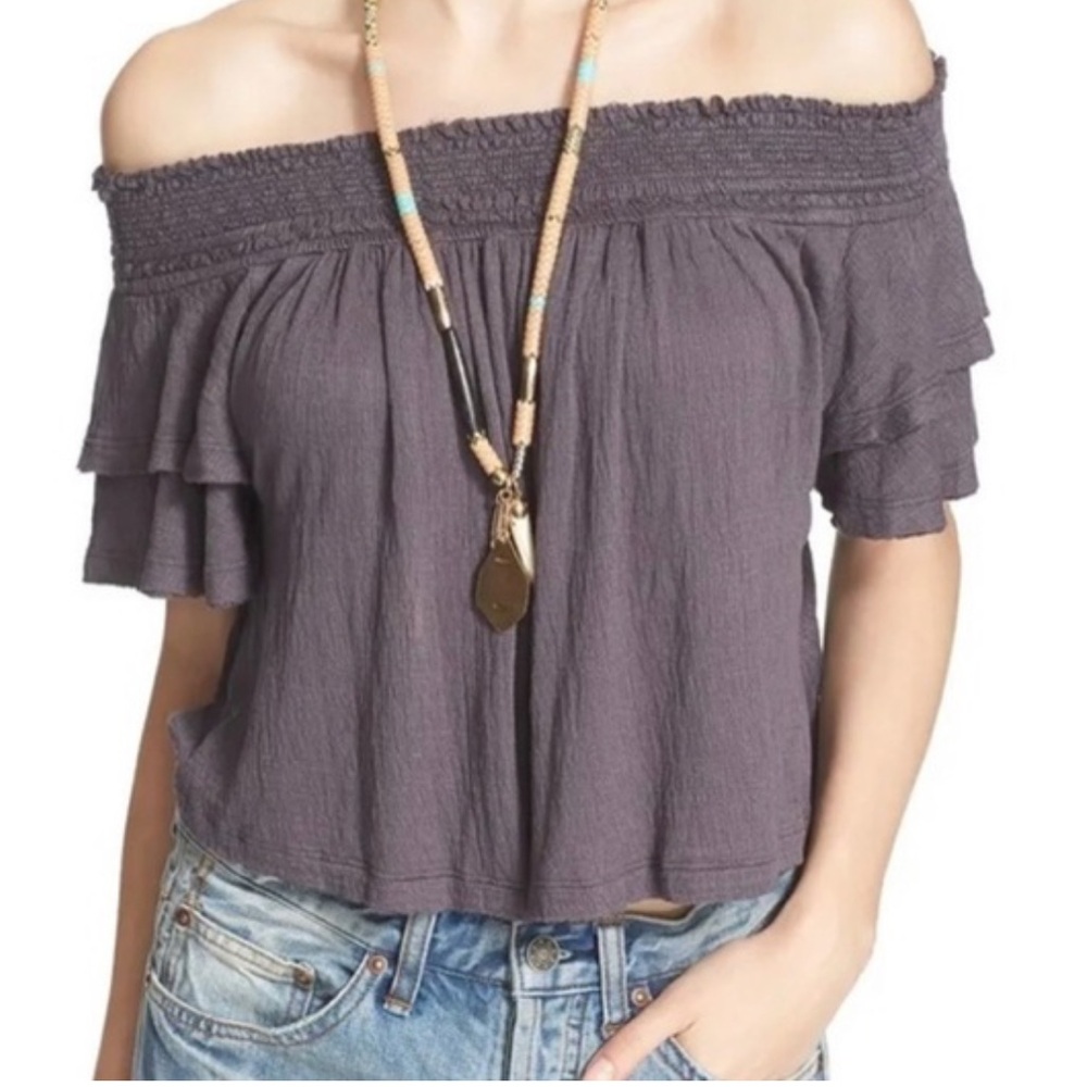 FREE PEOPLE: Purple Santorini Strapless Casual Top